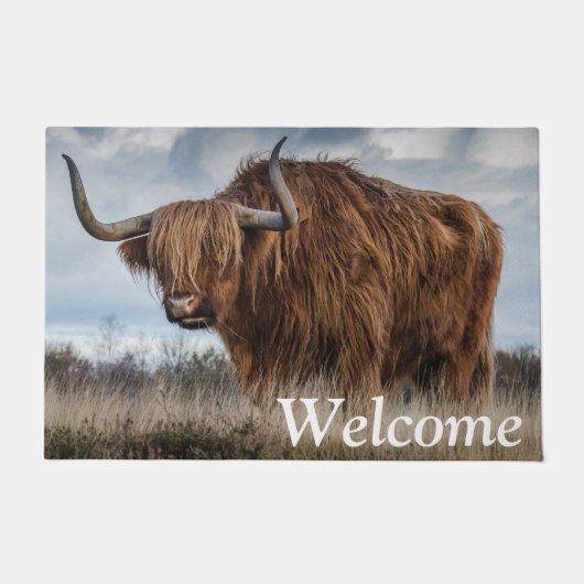 Paillasson Fluffy Scottish Highland Cow Bienvenue (Devant)