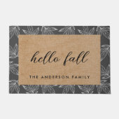 Paillasson Foliage rustique Hello Fall Nom de famille (Devant)