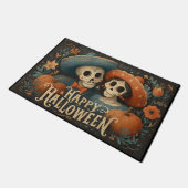 Paillasson Folk Skull Couple with Pumpkins Happy Halloween (Incliné)