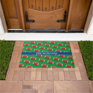 Paillasson Football Motif, Nom Blanc, Bleu & Vert