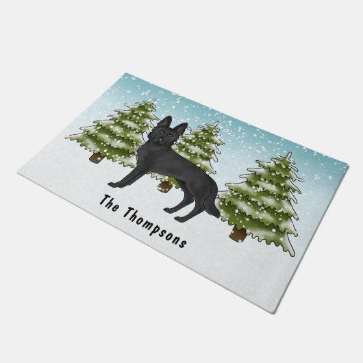 Paillasson Forêt d'hiver de berger noir allemand avec nom (Incliné)