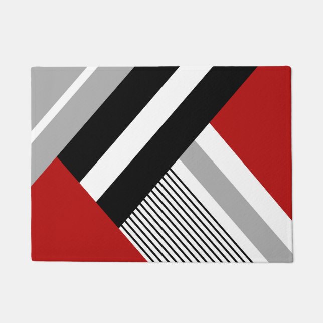 Paillasson Formes géométriques rouges, grises, blanches et no (Devant)