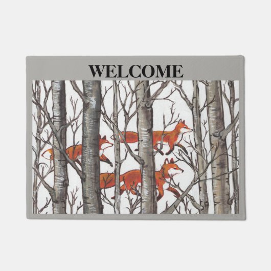 Paillasson Fox Woods Grey Welcome Doormat Personnaliser (Devant)
