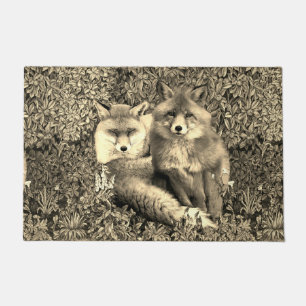 PAILLASSON FOXES ROUGES PARMI LA VERDURE, LE FOLIAGE ET LES F