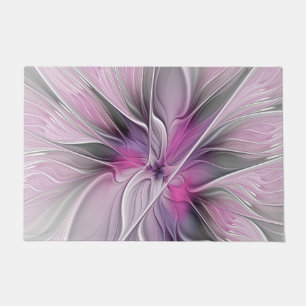Paillasson Fractal Floral Moderne Abstrait Fleur Rose Gris