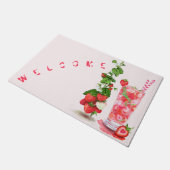 Paillasson Fraise fraîche Pot de porte Texte Bienvenue (Incliné)