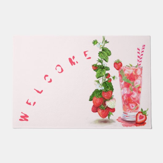 Paillasson Fraise fraîche Pot de porte Texte Bienvenue (Devant)