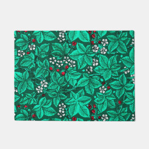 Paillasson Fraises et Feuilles de style Art nouveau, turquois