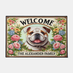 Paillasson Français Bulldog Home Sweet, Floral encadré Bienve