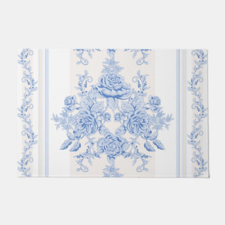Paillasson français, shabby chic, vintage, bleu pâle, blanc,