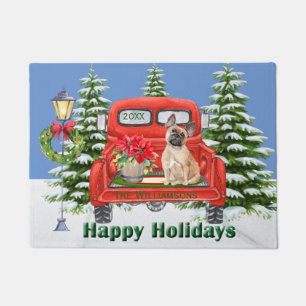 Paillasson French Buldog Red Vintage Truck Nom de famille