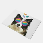 Paillasson Frontière Collie Chien avec Coeurs Saint-Valentin (Incliné)
