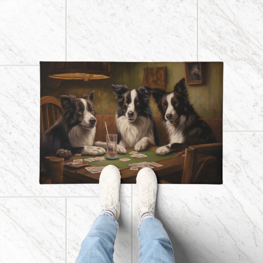 Paillasson Frontière Collie Chiens Jouer Poker Art (Intérieur)