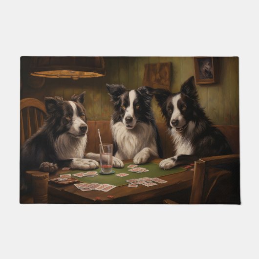 Paillasson Frontière Collie Chiens Jouer Poker Art (Devant)