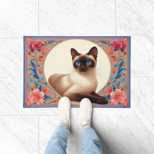 Paillasson Frontière florale de chat de Siamese réaliste