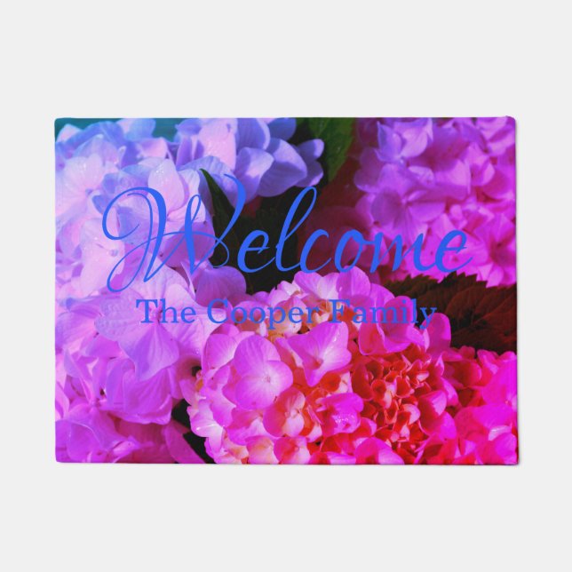 Paillasson Fuchsia Hydrangeas rose violet fleurs (Devant)