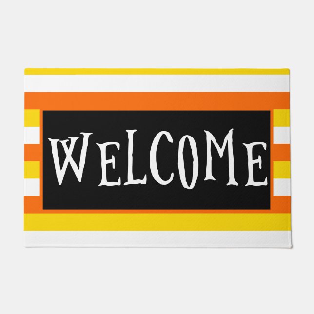 Paillasson Fun Candy Corn Orange Black Halloween Bienvenue (Devant)