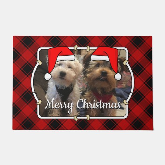 Paillasson Fun Custom Christmas Red & Black Plaid Photo Cadre (Devant)