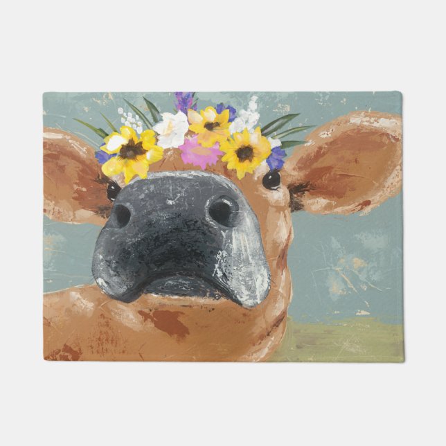 Paillasson Fun de ferme - Vache avec couronne de fleurs (Devant)
