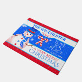 Paillasson FUN Snowman en Casquette bleu et Écarf | Noël BLEU (Incliné)