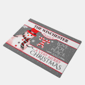 Paillasson FUN Snowman en Casquette rouge et écharpe | Noël G (Incliné)