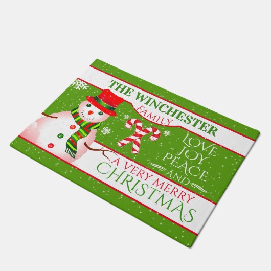 Paillasson FUN Snowman en Casquette rouge et écharpe | Noël V (Incliné)