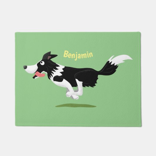 Paillasson Funny Border Collie chien en course dessin animé (Devant)