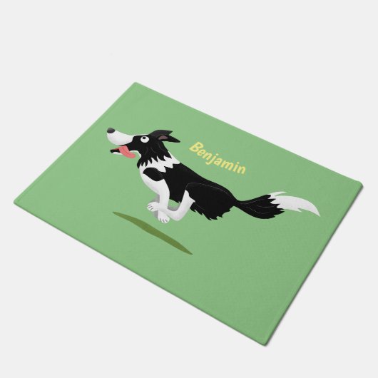 Paillasson Funny Border Collie chien en course dessin animé (Incliné)
