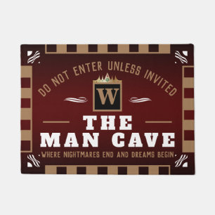 Paillasson Funny MAN CAVE avec Monogramme   Bienvenue BROWN