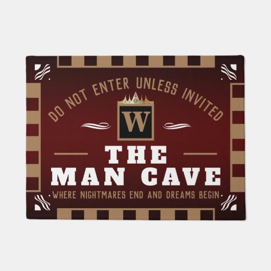 Paillasson Funny MAN CAVE avec Monogramme | Bienvenue BROWN (Devant)