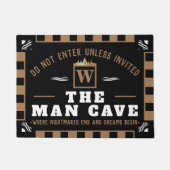 Paillasson Funny MAN CAVE avec Monogramme | NOIR Bienvenue (Devant)
