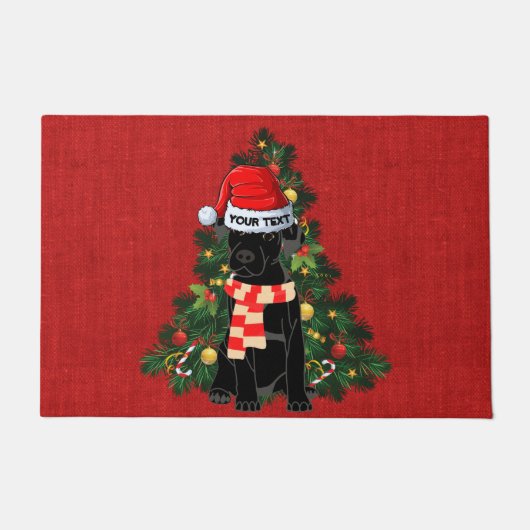 Paillasson Funny noir labrador fête rouge burlap Noël (Devant)