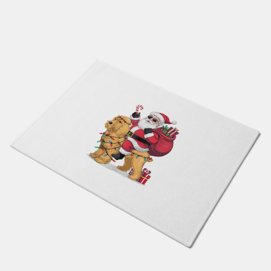 Paillasson Funny Père Noël équitation Goldendoodle Chien Noël (Incliné)