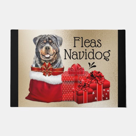 Paillasson Funny Rottweiler les puces de Noël navidog cadeaux (Devant)