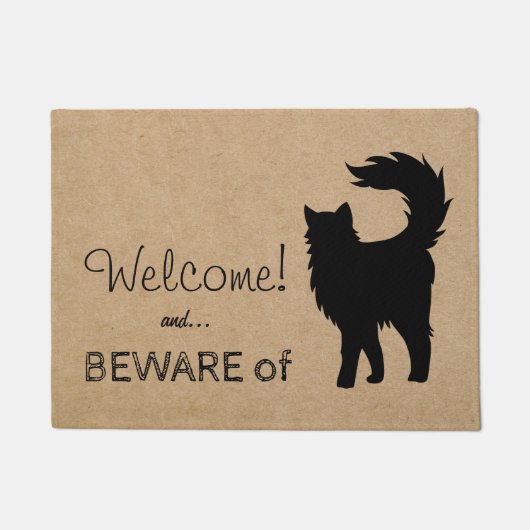 Paillasson Funny Welcome Attention au chat rustique (Devant)