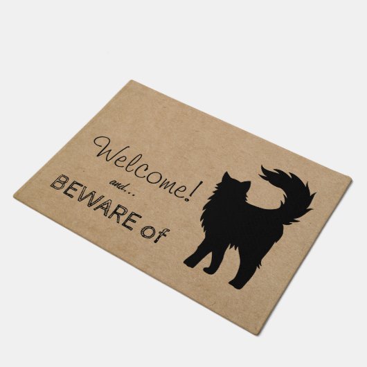 Paillasson Funny Welcome Attention au chat rustique (Incliné)