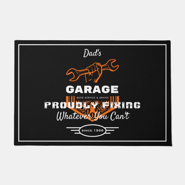 Paillasson Garage papa ou n'importe quel nom Fixer fièrement  (Devant)