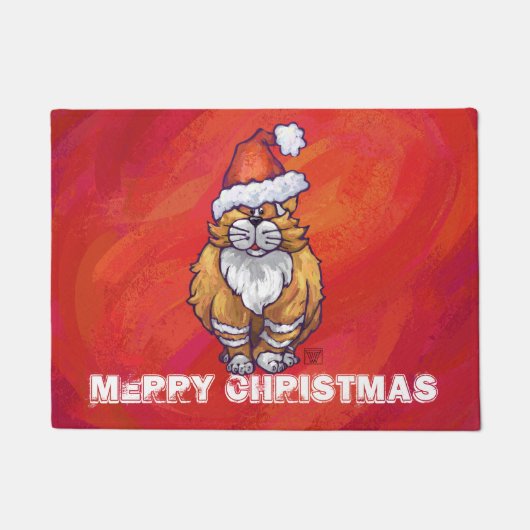 Paillasson Ginger Chat Noël Sur Rouge (Devant)