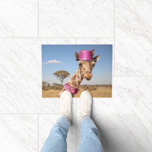 Paillasson Giraffe en casquette rose étincelant