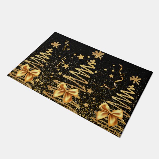 Paillasson Glam doré métal Noël scintillant élégant noir (Incliné)