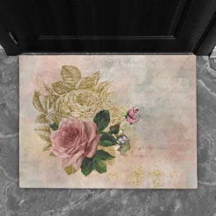 Paillasson Glam Steampunk Rose rose et or Rustique Floral