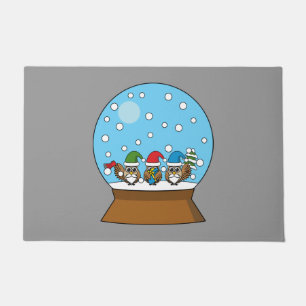 Paillasson Globe des neiges avec trois Chouettes Gnomes