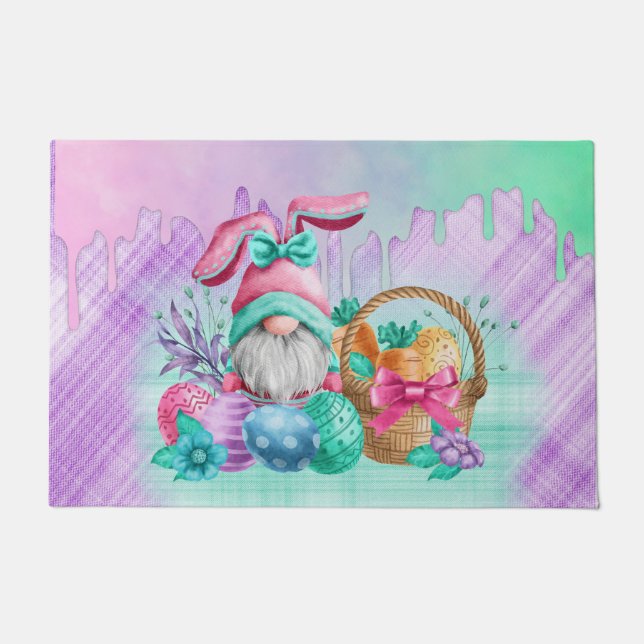 Paillasson Gnome De Lapin De Pâques Avec Oeufs De Panier (Devant)