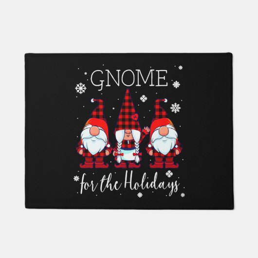 Paillasson Gnome for the Holidays Buffalo Plaid 3 Gnomes (Devant)