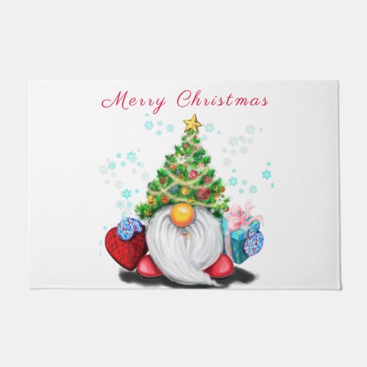 Paillasson Gnome mignonne avec arbre de Noël Casquette et cad (Devant)