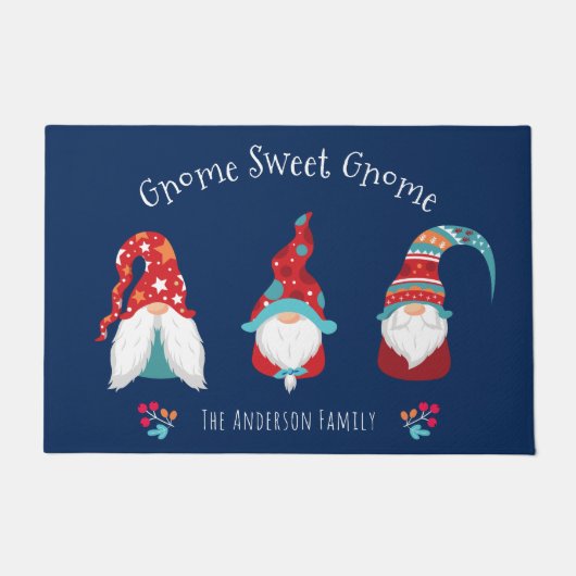 Paillasson Gnome Sweet Gnome Cute Fun Elf Holiday Custom Navy (Devant)