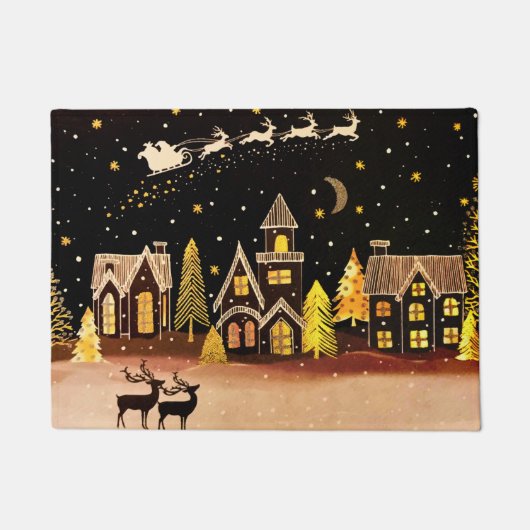 Paillasson Gold Christmas Village Deer Winter Night (Devant)