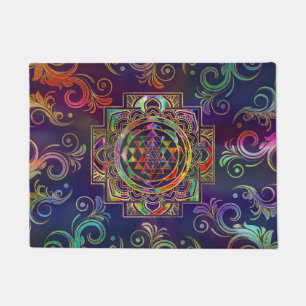 Paillasson Gold coloré encadré Sri Yantra Sri Chakra
