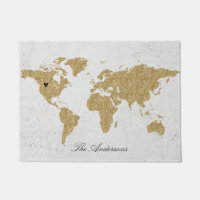 Gold Foil World Map Custom Moveable Heart Location