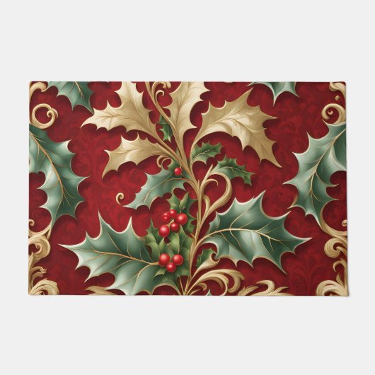 Paillasson Gold Green Feuilles Red Christmas (Devant)